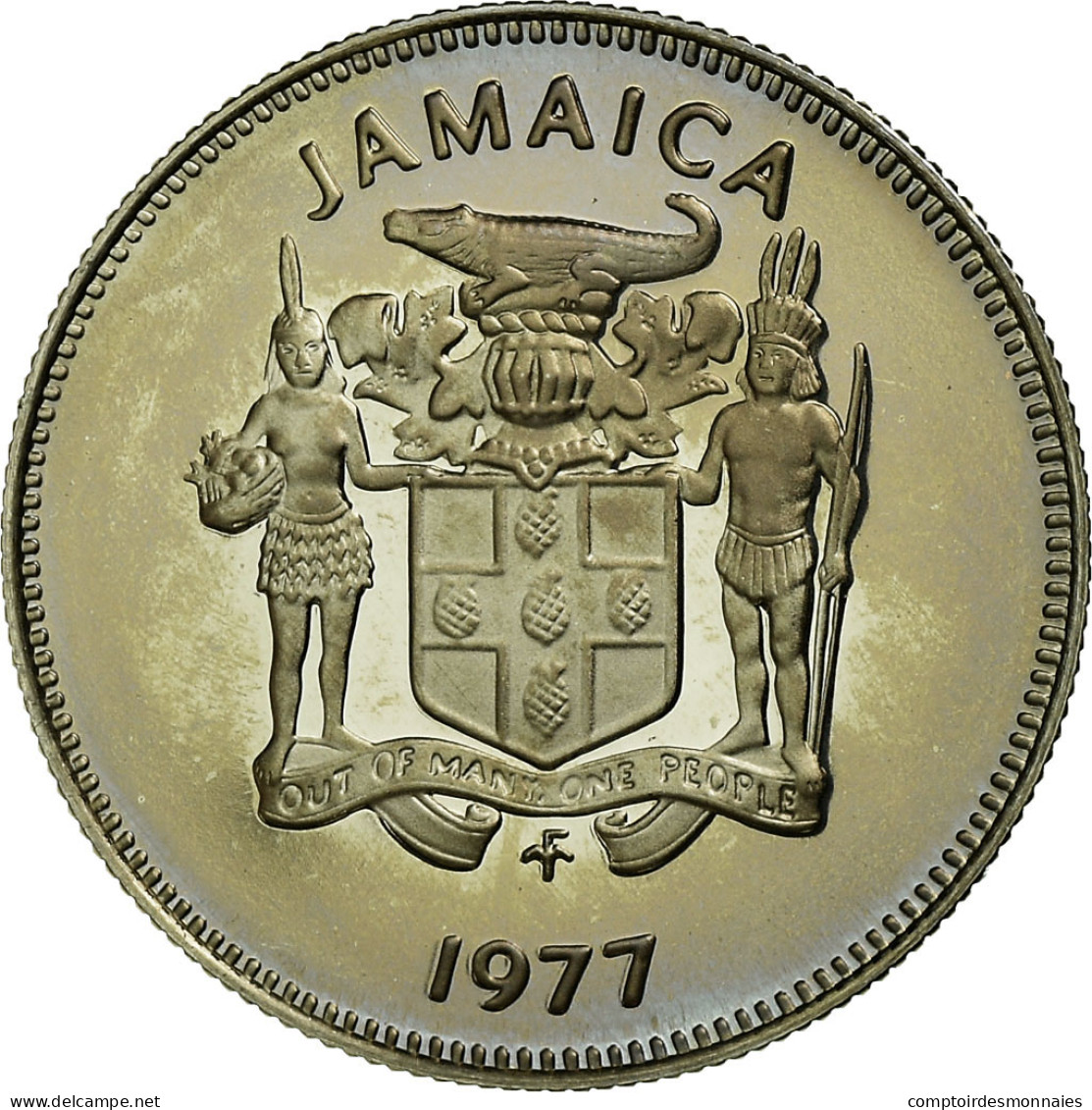 Monnaie, Jamaica, Elizabeth II, 5 Cents, 1977, Franklin Mint, USA, Proof, FDC - Jamaica