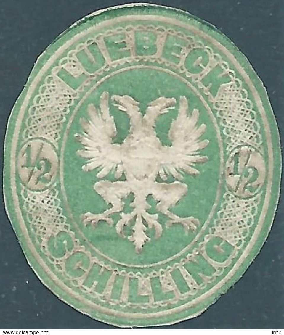 Germania Germany Deutschland,Lubecca,Luebeck, 1863 Coat Of Arms -½ Sch Green Oval Used,Value 100,00 - Lubeck