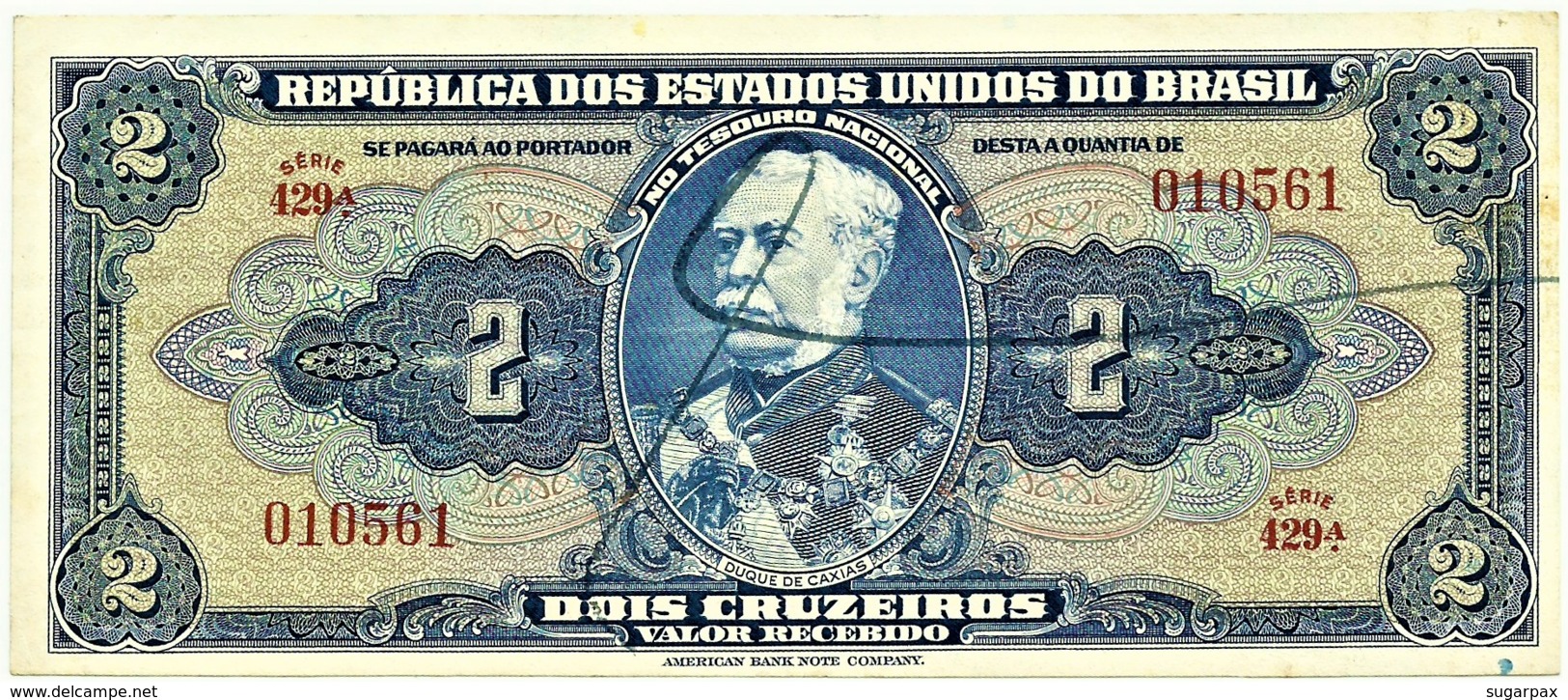 Brasil - 2 Cruzeiros - ND ( 1944 ) - Pick 133 - Série 429.ª - W/o Estampa ( 1A ) - Hand-Sign. - Duque De Caxias - Brasil