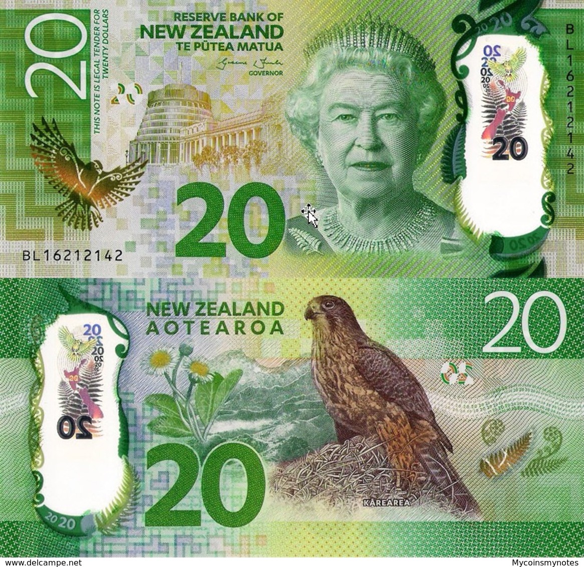 NEW ZEALAND 20 Dollars Banknote, 2016, P193, UNC, QUEEN ELIZABETH II & KAREAREA - Nieuw-Zeeland