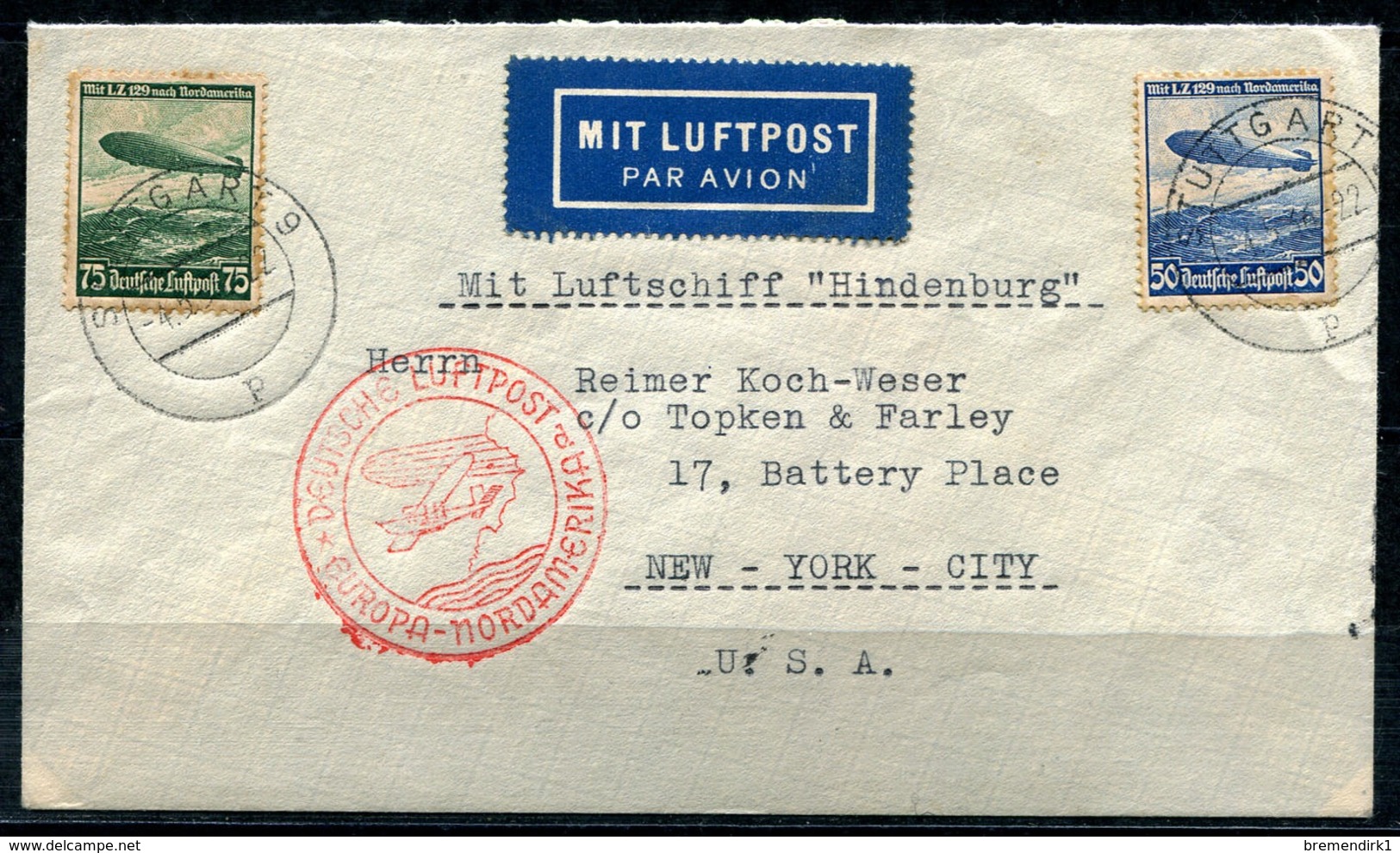 31063) DEUTSCHES REICH Zeppelin-Brief Nach New York Aus 1936 - Briefe U. Dokumente