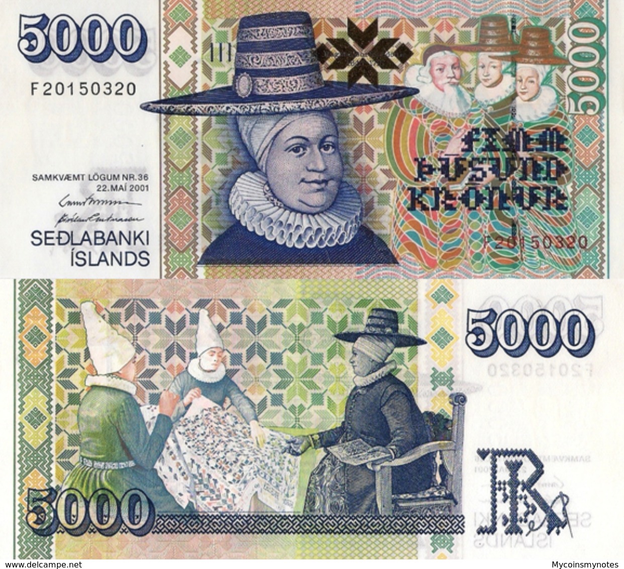 ICELAND, 5000 KRONUR, 2001, P60, " Ragnheiður Jónsdóttir" UNC - IJsland