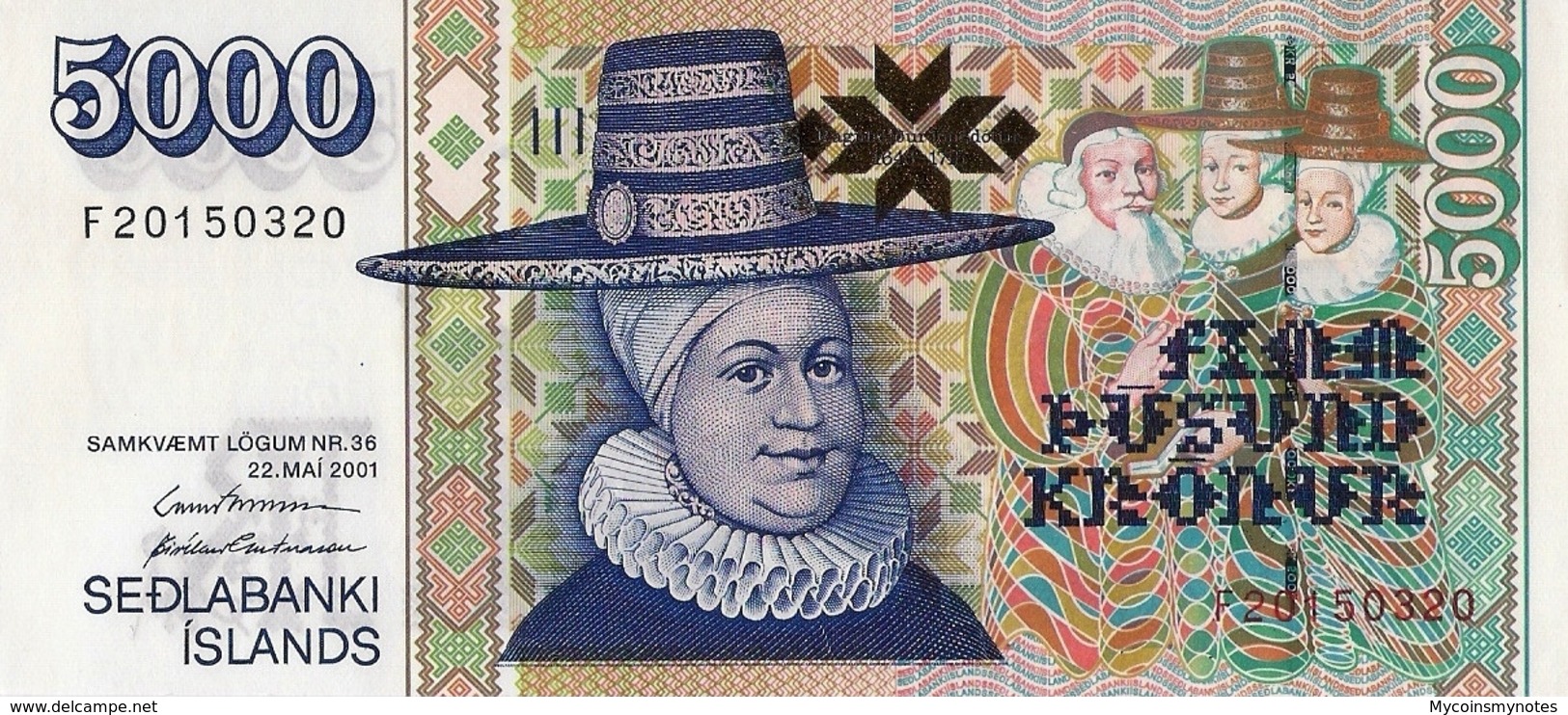 ICELAND, 5000 KRONUR, 2001, P60, " Ragnheiður Jónsdóttir" UNC - IJsland