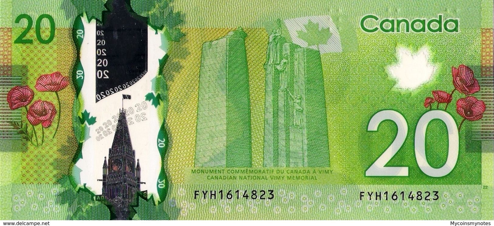 CANADA 20 DOLLAR 2012, The Canadian National Vimy Memorial, Polymer, UNC - Canada