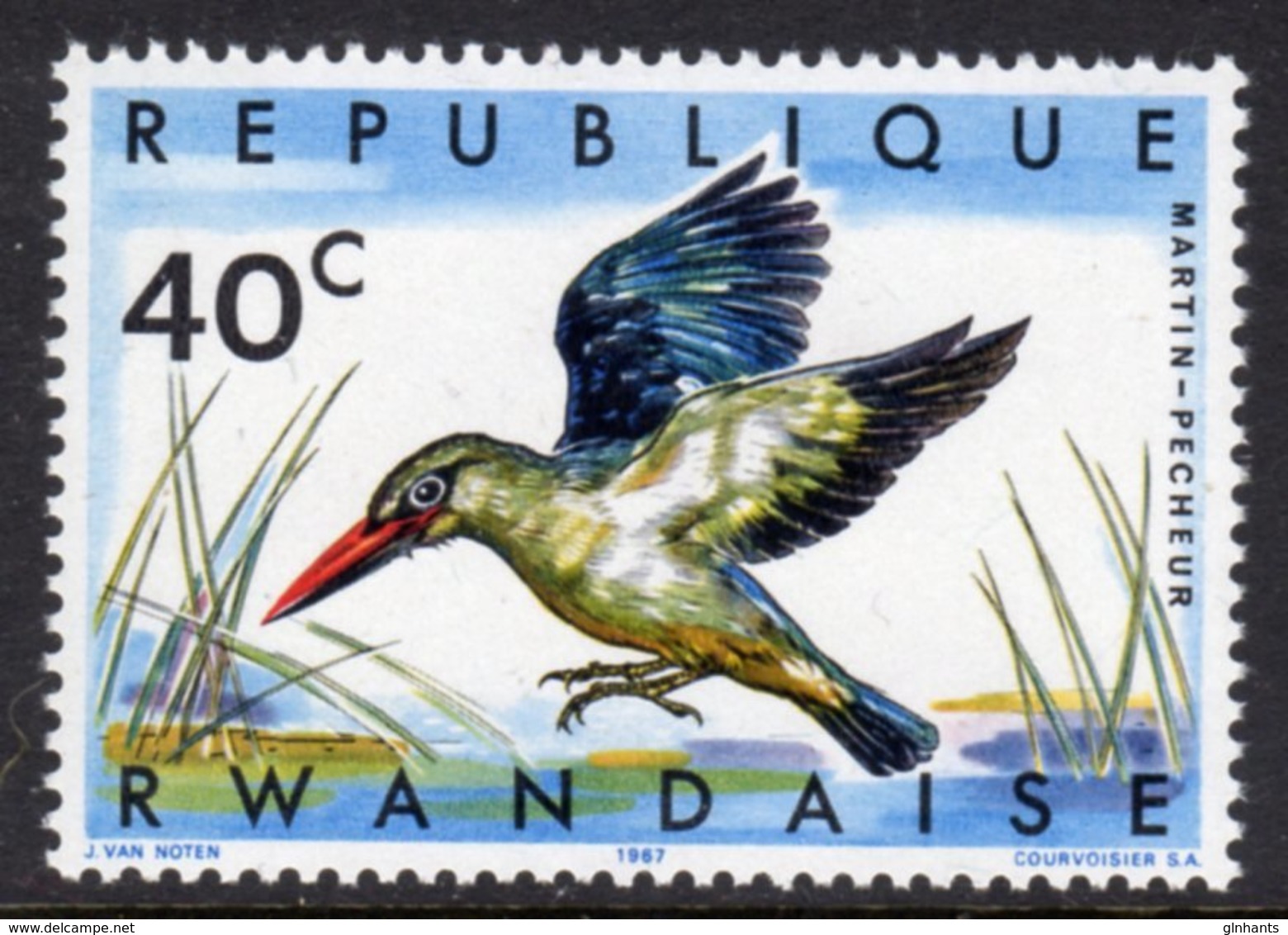 RWANDA - 1967 WOODLAND KINGFISHER 40c BIRDS STAMP FINE MNH ** SG 240 - Unused Stamps