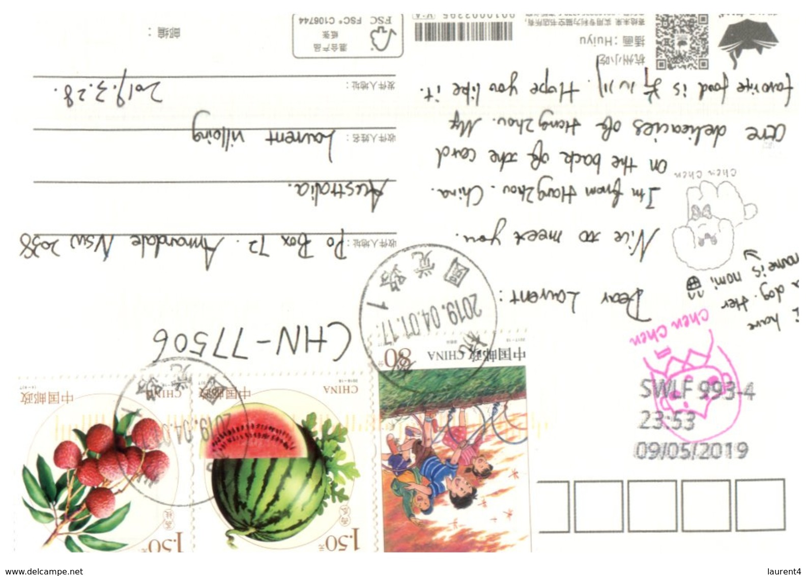 (ED 48) Postcard China (with Many Stamps) - Foods - Sonstige & Ohne Zuordnung