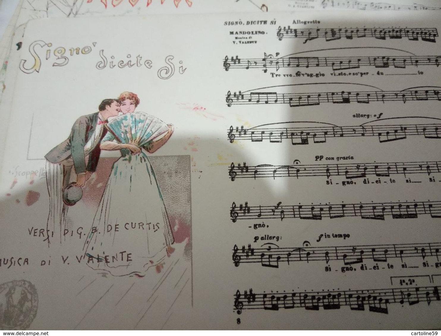 NAPOLI MUSICALE SIGNO' DICITE SI VALENTE  ILLUSTRATA SCOPETTA VENTAGLIO Cartolina Musicale BIDIERI N1910 HF1216 PERFETTA - Musica E Musicisti