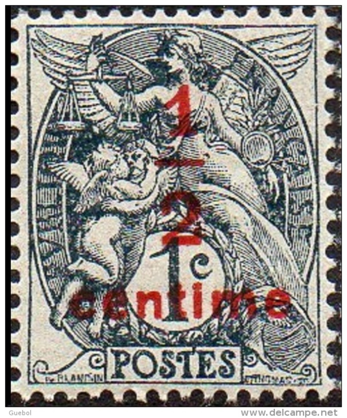 France N°  157 ** Type I Blanc - Surchargé 1/2 C Sur 1ct. Gris-noir, Surcharge à Plat. - Nuovi