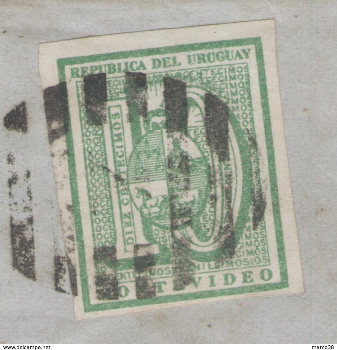 URUGUAY:  N°31 (margé) Oblitéré "barres Noires" Sur LSC Datée (1870)      - Cote 200€ - - Uruguay