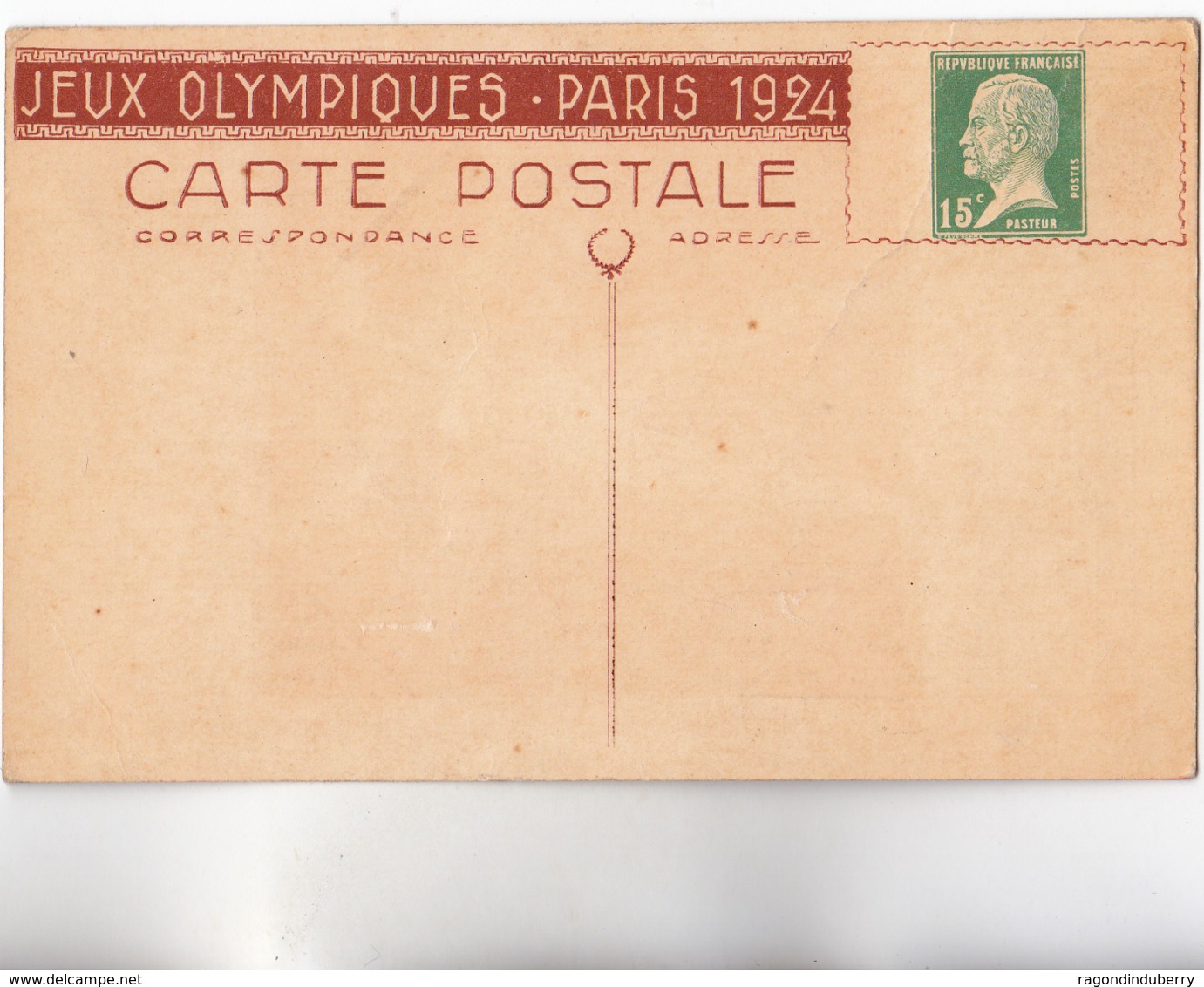 CPA - 75 - PARIS - ENTIER POSTAL JEUX OLYMPIQUES 1924 - Le Lancer Du Javelot, Timbre Pasteur 15c Neuf Au Verso - RARE - Postales Tipos Y (antes De 1995)