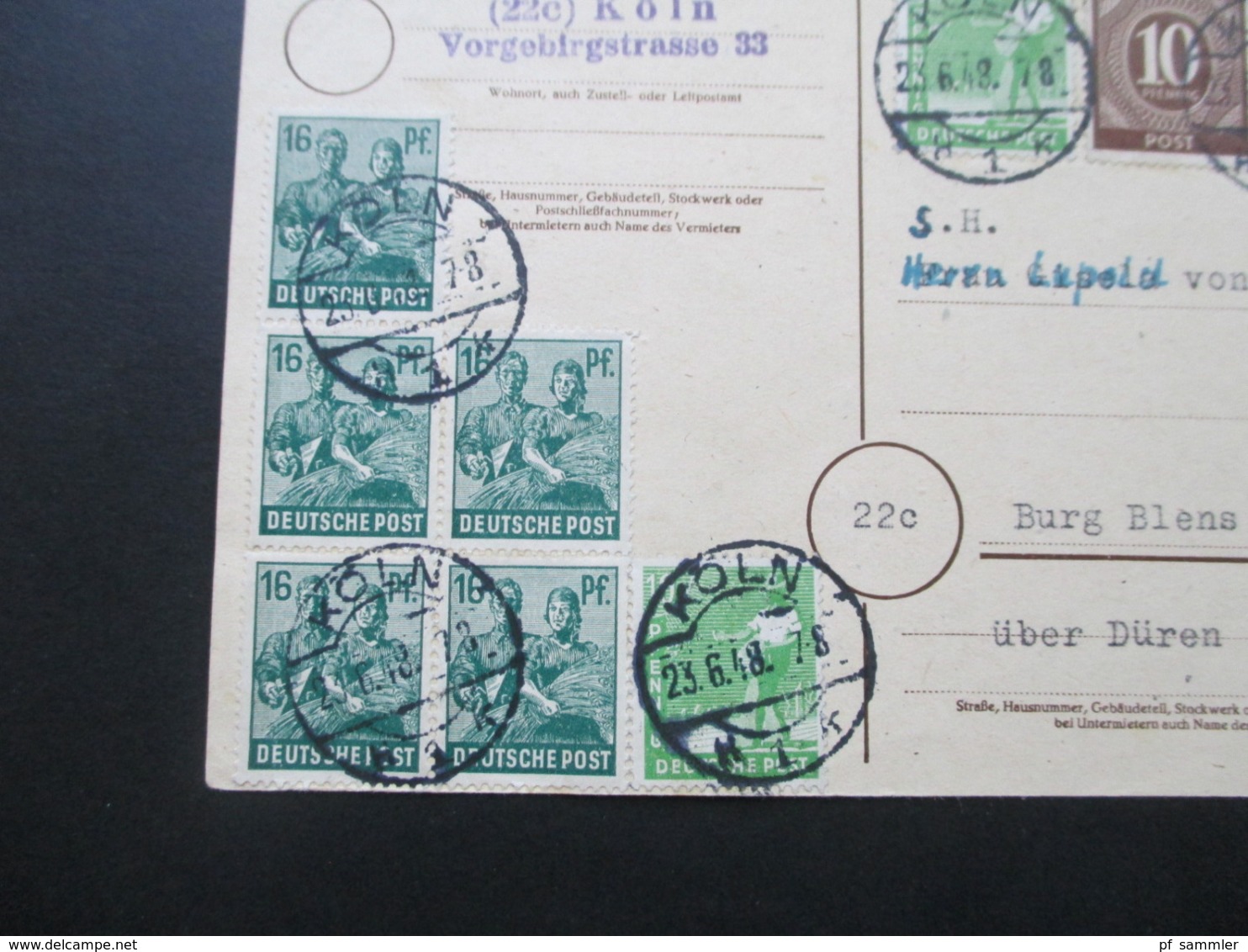 Alliierte Besetzung 23.6.1948 Ganzsache / Zehnfach Frankatur MiF Ziffer / Arbeiter Social Philately Lupold Von Abercron - Altri & Non Classificati