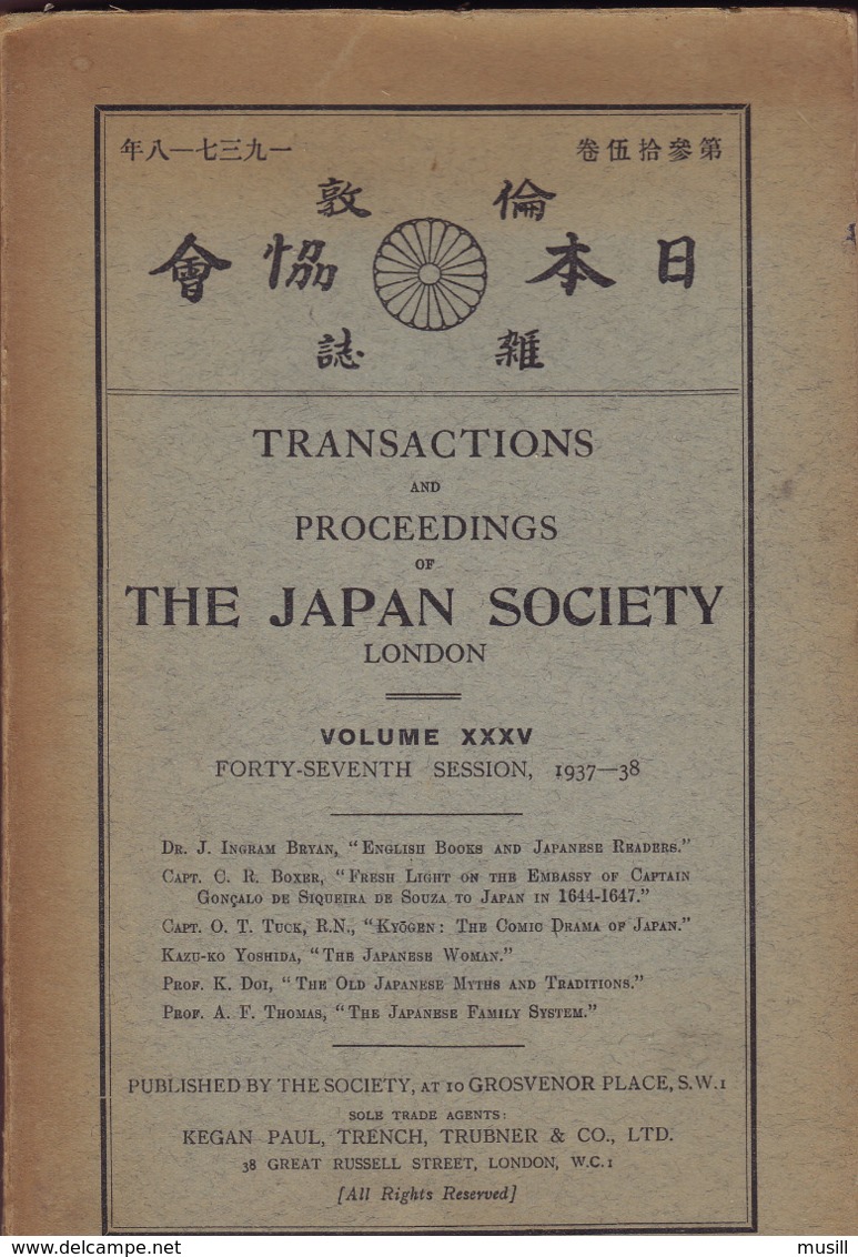 Transactions And Proceedings Of The Japan Society. Volume XXXV, Forty-seventh Session, 1937-38 - Azië