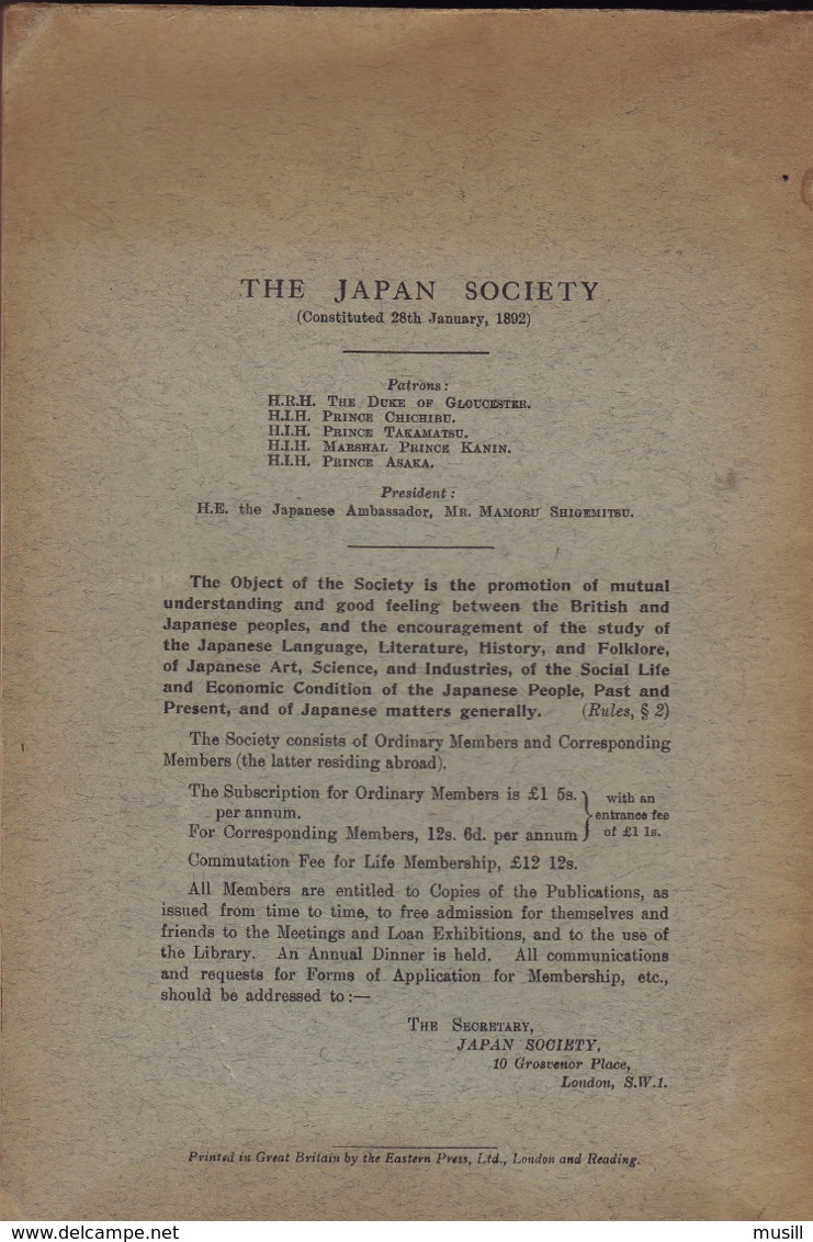 Transactions And Proceedings Of The Japan Society. Volume XXXV, Forty-seventh Session, 1937-38 - Asiatica