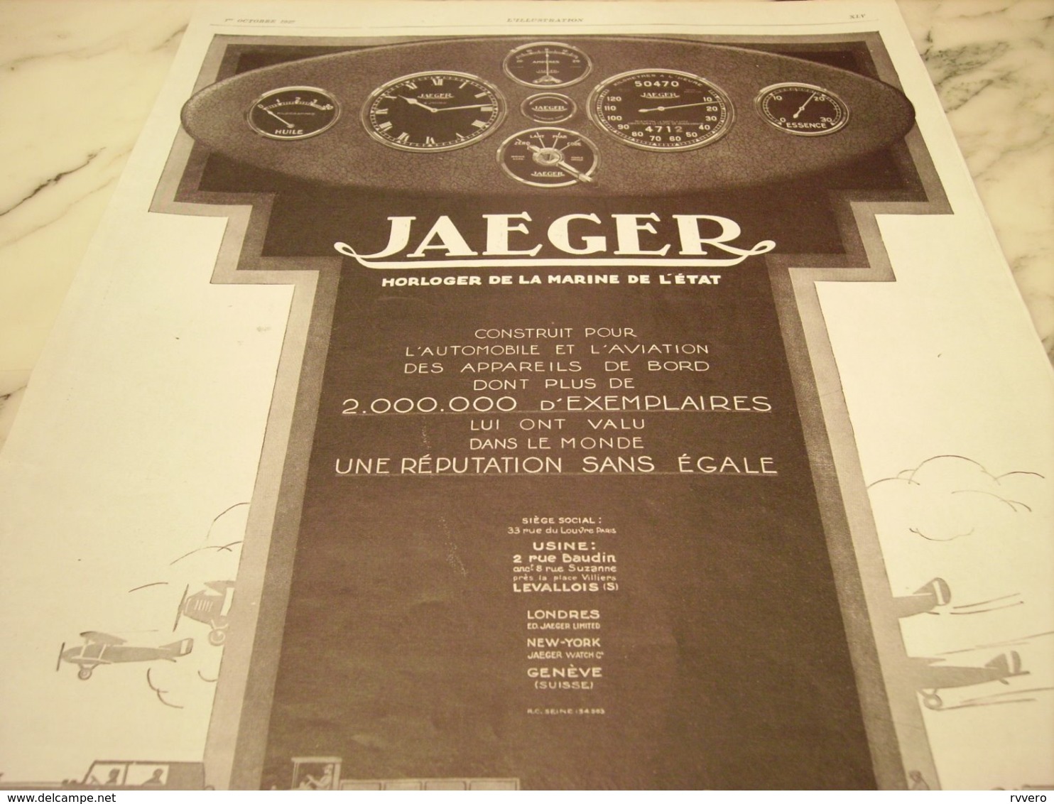 ANCIENNE PUBLICITE HORLOGER DE LA MARINE  JAEGER  1927 - Andere & Zonder Classificatie