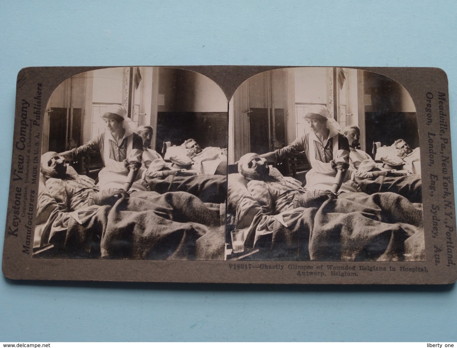 Ghastly Glimpse Of WOUNDED Belgians In Hospital ANTWERP Belgium ( Stereo Photo / Keystone V18817 ) Copyright Underwood ! - Stereoscoop