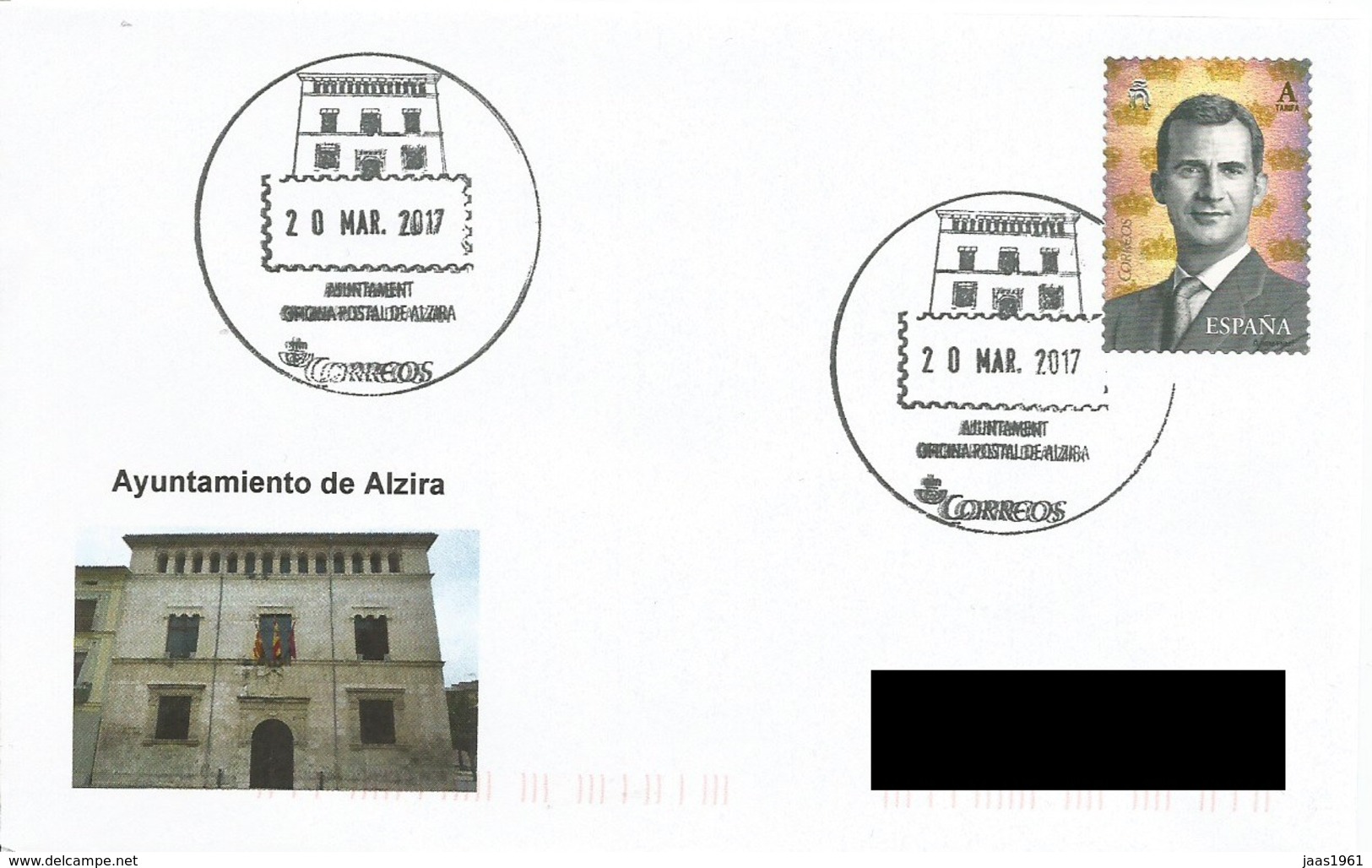 SPAIN. POSTMARK CITY HALL ALZIRA. 2017 - Sonstige & Ohne Zuordnung