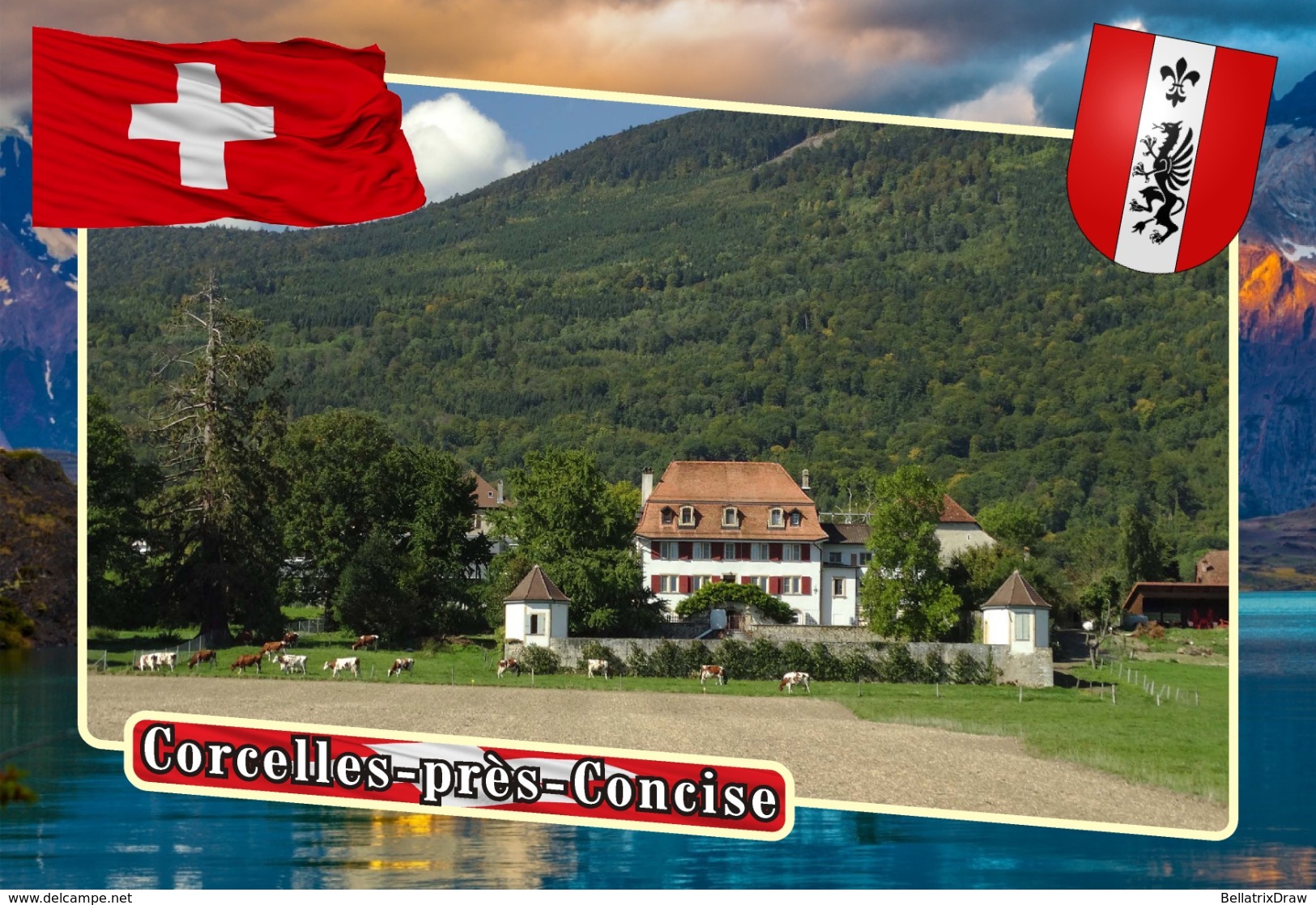 Postcard, REPRODUCTION, Municipalities Of Switzerland, Corcelles-près-Concise - Cartes Géographiques