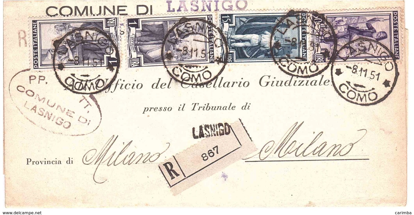 COMUNE DI LASNIGO COMO - 1946-60: Storia Postale