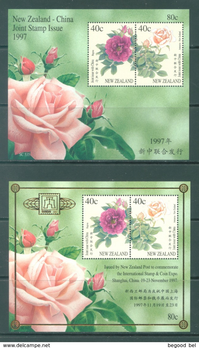 NEW ZEALAND - MNH/** - 1997 - SHANGAI FLOWER ROSE - Yv 117-118 -  Lot 20623 - Blocs-feuillets