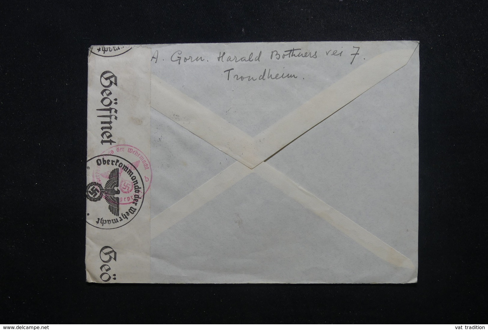 NORVÈGE - Enveloppe De Trondheim  Pour Bruxelles En 1942 Avec Contrôle Postal, Affranchissement Plaisant - L 45133 - Lettres & Documents