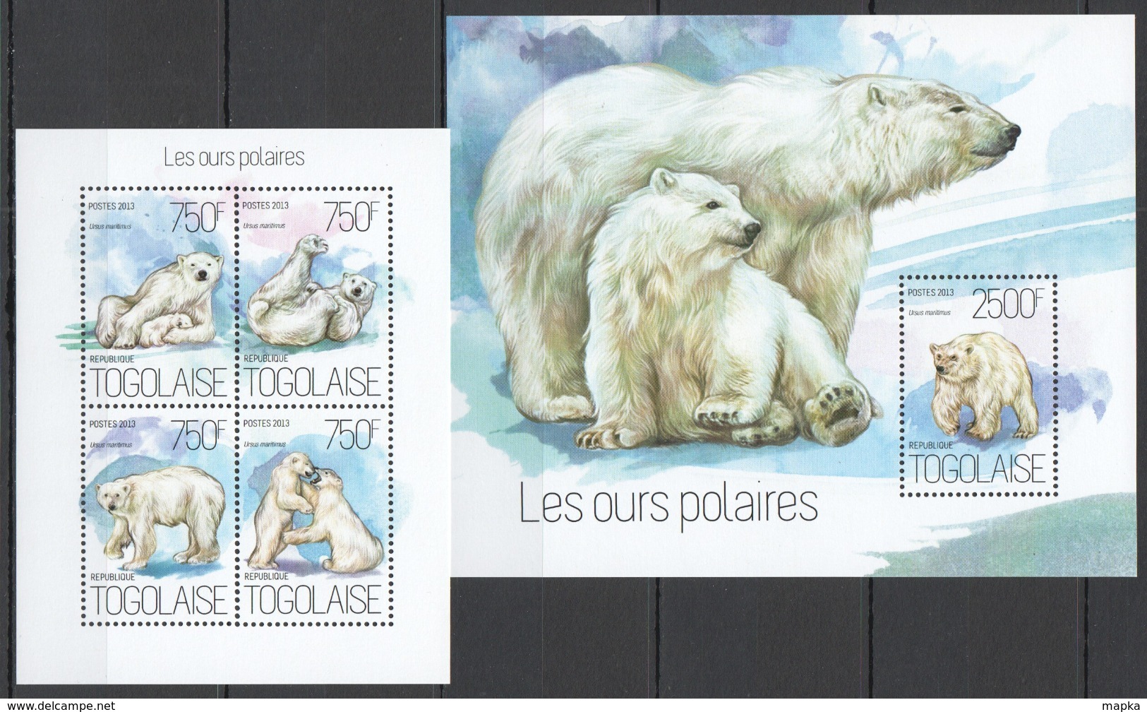 TG744 2013 TOGO TOGOLAISE POLAR FAUNA WHITE BEARS LES OURS POLAIRES KB+BL MNH - Bears