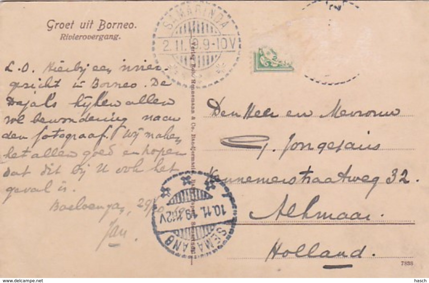 2610164Groet Uit Borneo, Rivierovergang – 1919 (see Corners) - Indonesien