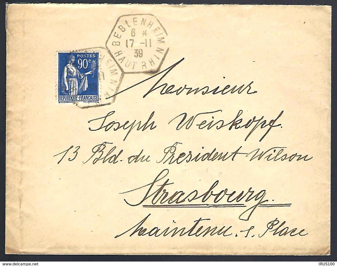 LETTRE EN PROVENANCE DE BEBLENHEIM - HAUT-RHIN - 1939 - - Lettres & Documents