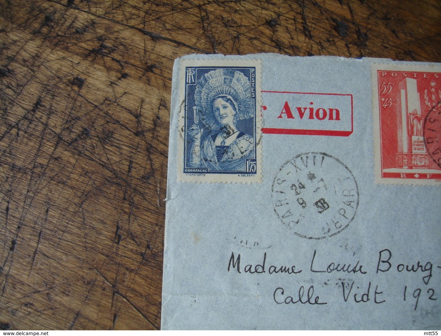 Lettre 6 Timbre Carcassonne 5 F Avignon 3 F  Infanterie 55 Versailles 30 Champenoise Sur Lettre Pour Argentine - 1921-1960: Modern Period