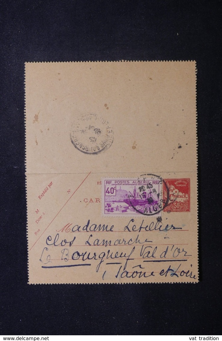 ALGÉRIE - Entier Postal + Complément De Alger Pour La France En 1939 - L 45187 - Brieven En Documenten