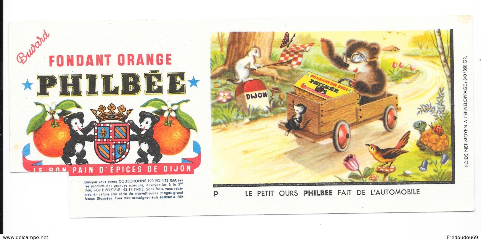 Buvard Fondant Orange Philbee - Le Petit Ours Fait De L'automobile - Alimentaire