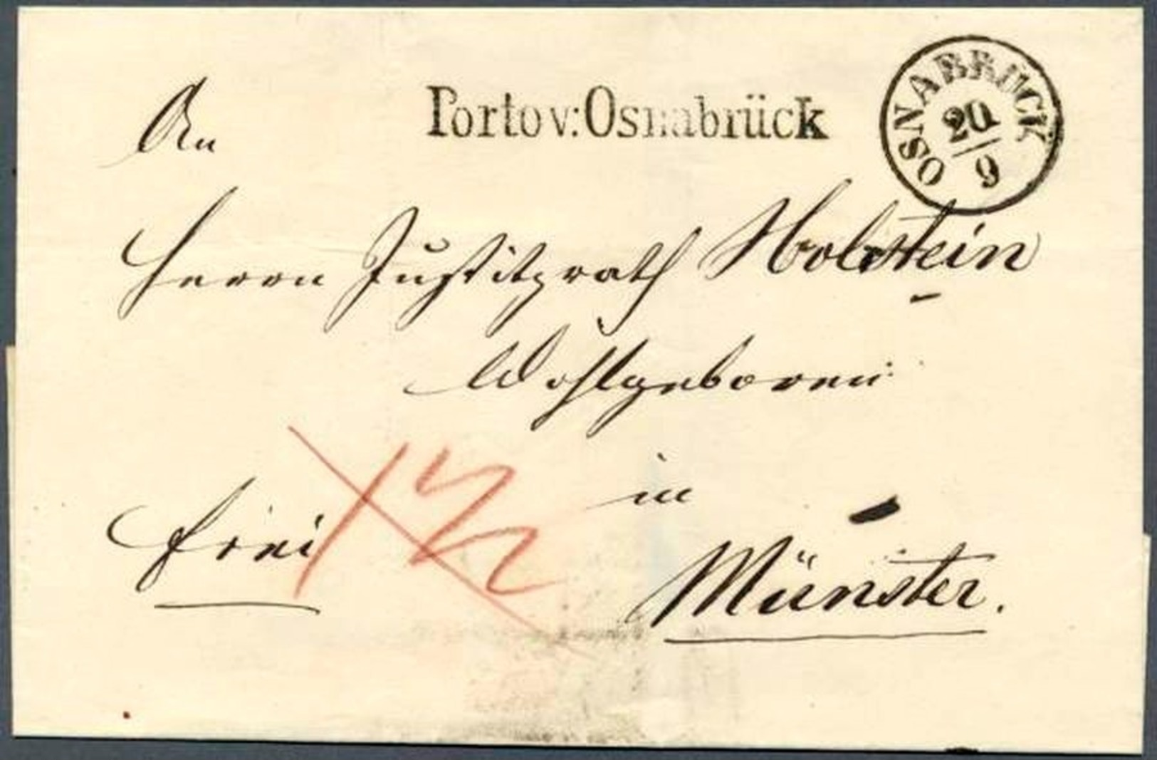 "Porto V. Osnabrück" Seltener L 1 Nahbereichsbrief Osnabrück - Münster - Vorphilatelie