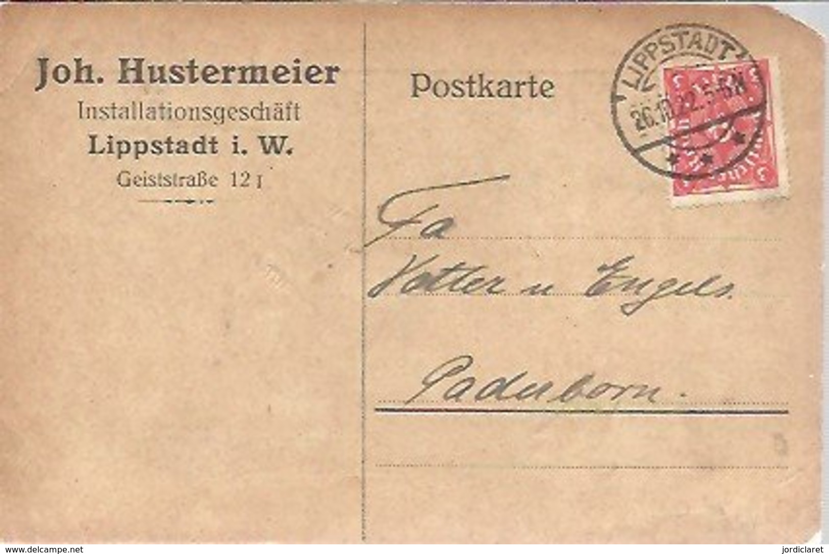 POSTKARTE    1922 LIPPSTADT - Briefe U. Dokumente