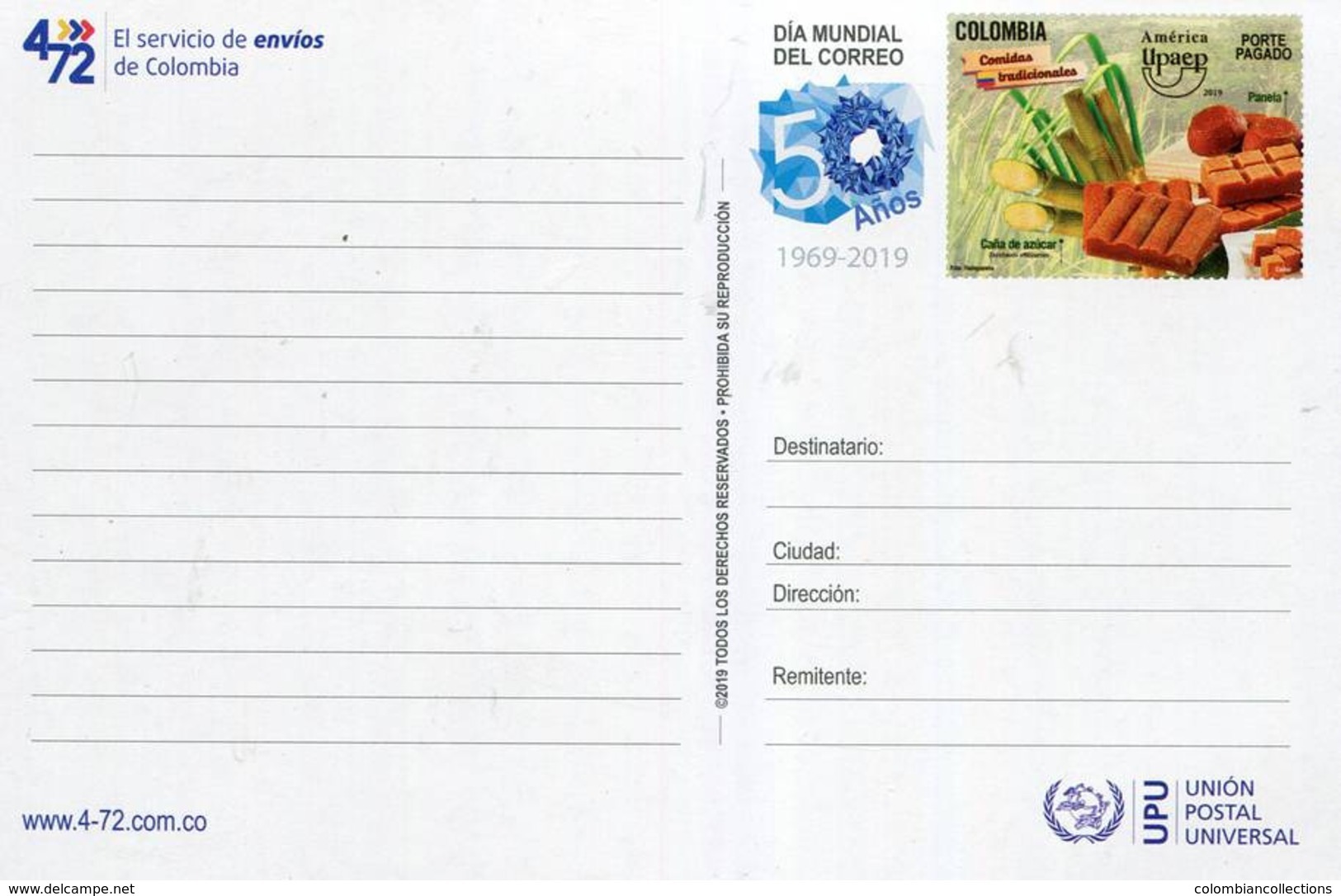 Lote PEP1355, Colombia, 2019, Entero Postal, Stationery, Upaep, Mail Day, Traditional Meals - Colombia