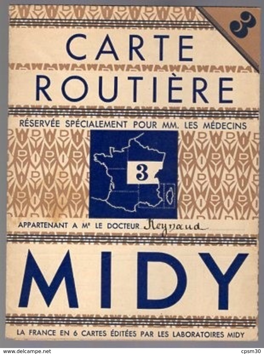 Carte Routière France, Réservée Aux Médecins Par Laboratoires MIDY N° 3, 40x60cm, - Geographical Maps