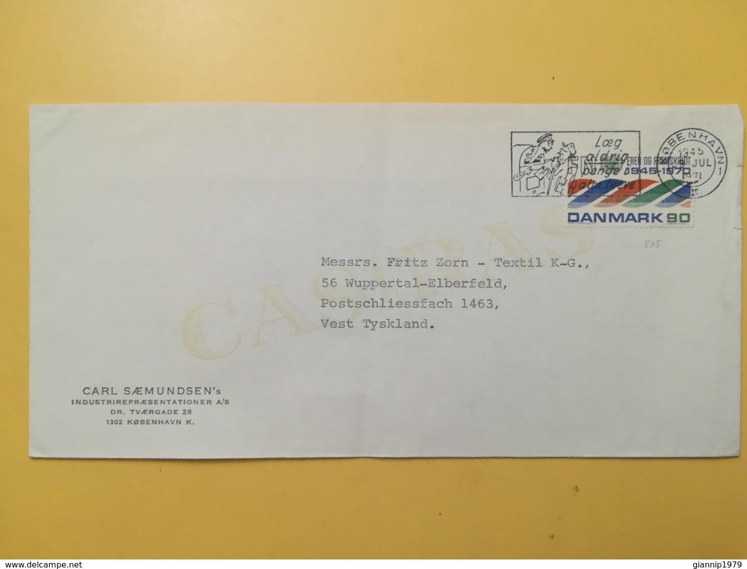 1971 BUSTA INTESTATA DANIMARCA DENMARK BOLLO 25 ANNI ANNIVERSARY UN ANNULLO OBLITERE' COPENAGHEN ETICHETTA - Storia Postale