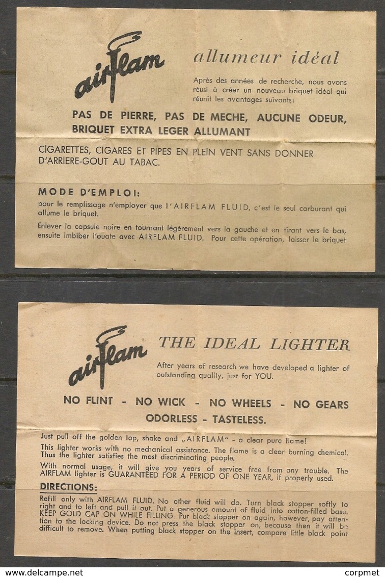 ANCIEN BRIQUET - LIGHTER  -A UTILISER EN AVIATION - AIRFLAM fabriqué en Allemagne FEU DE L'AIR - COMPLET- JAMAIS UTILISÉ