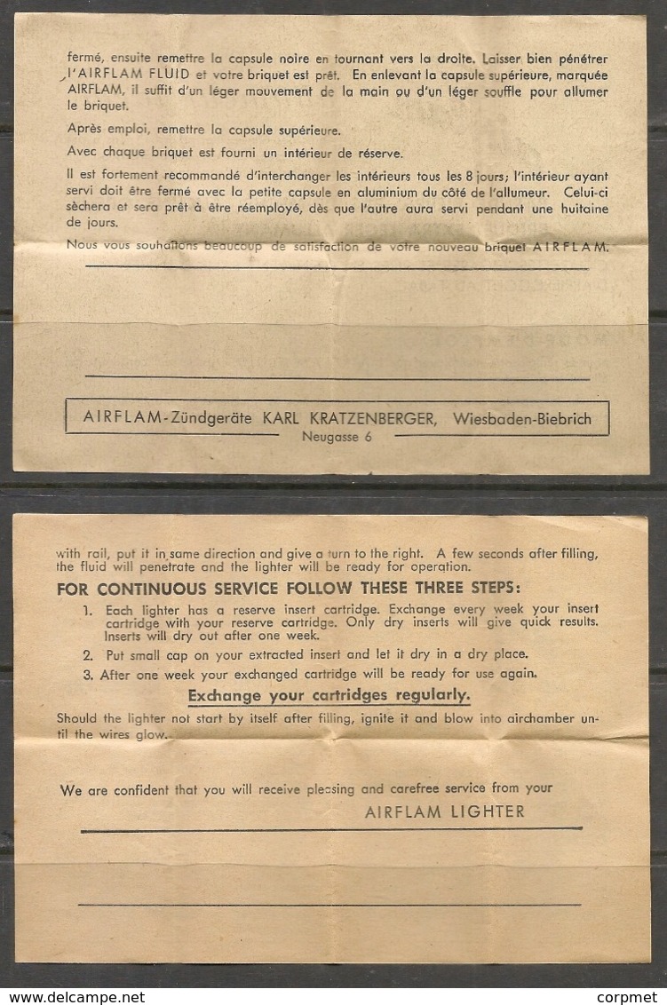 ANCIEN BRIQUET - LIGHTER  -A UTILISER EN AVIATION - AIRFLAM fabriqué en Allemagne FEU DE L'AIR - COMPLET- JAMAIS UTILISÉ