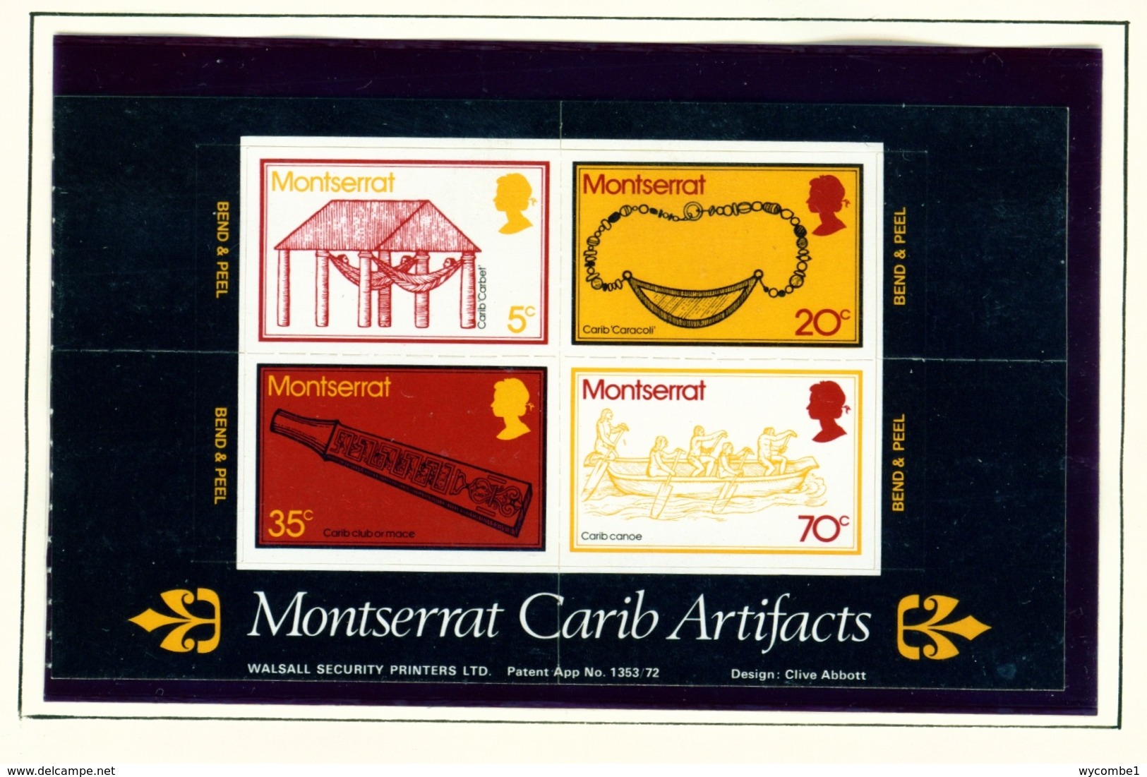 MONTSERRAT - 1975 Carib Artifacts Self Adhesive Booklet Pane Unmounted/Never Hinged Mint - Montserrat