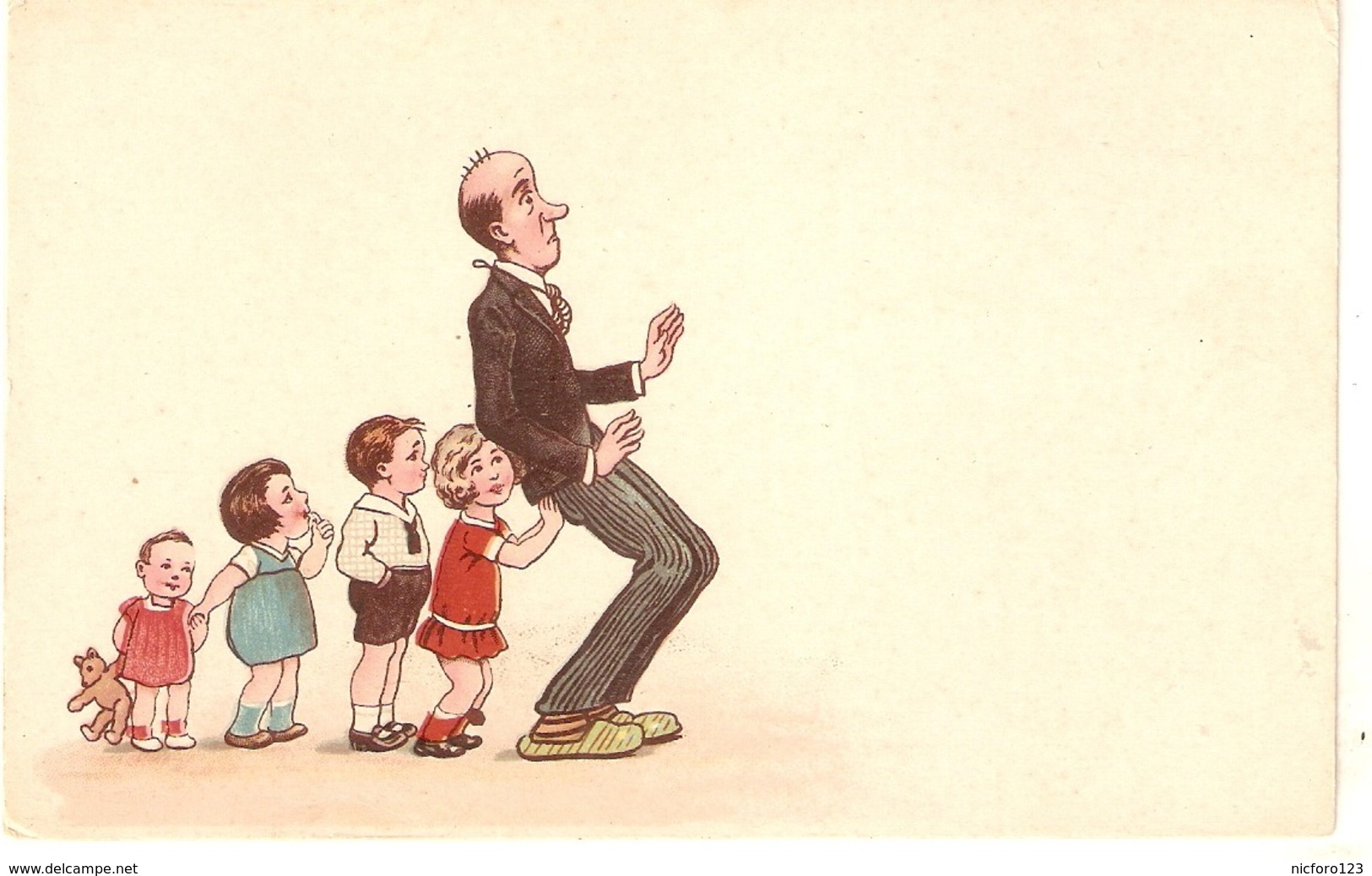 "Comical Man. Children (no Words)" Humorous Vintage German Postcard - Humor