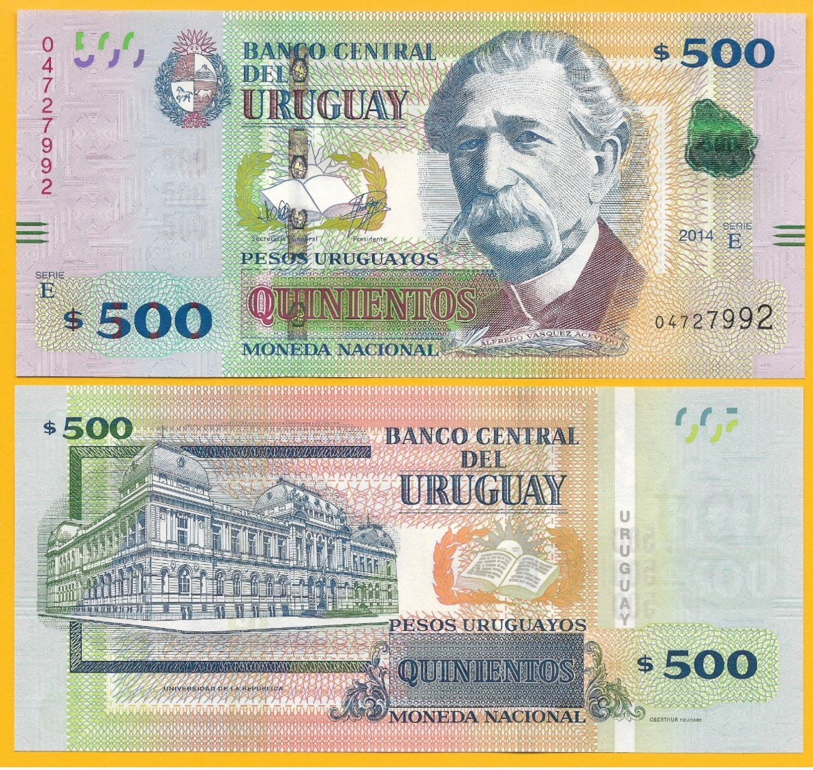 Uruguay 500 Pesos Uruguayos P-97 2014 (Serie E) UNC Banknote - Uruguay