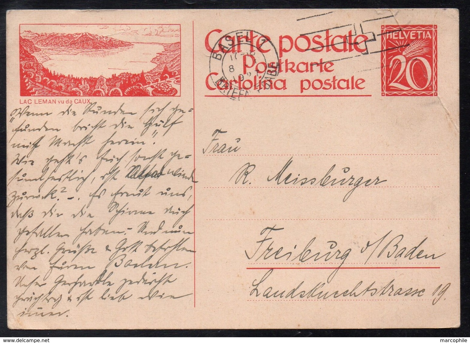 SUISSE - LAC LEMAN VU DE CAUX / 1927 ENTIER POSTAL ILLUSTRE POUR L'ALLEMAGNE (ref 7824c) - Interi Postali