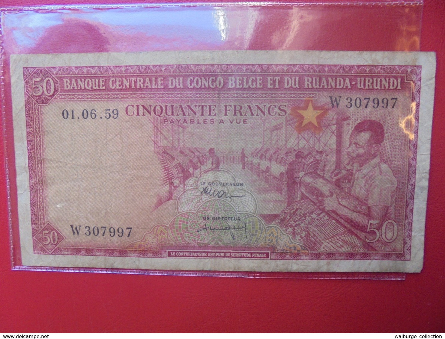 CONGO BELGE 50 FRANCS 1959 CIRCULER - Belgian Congo Bank