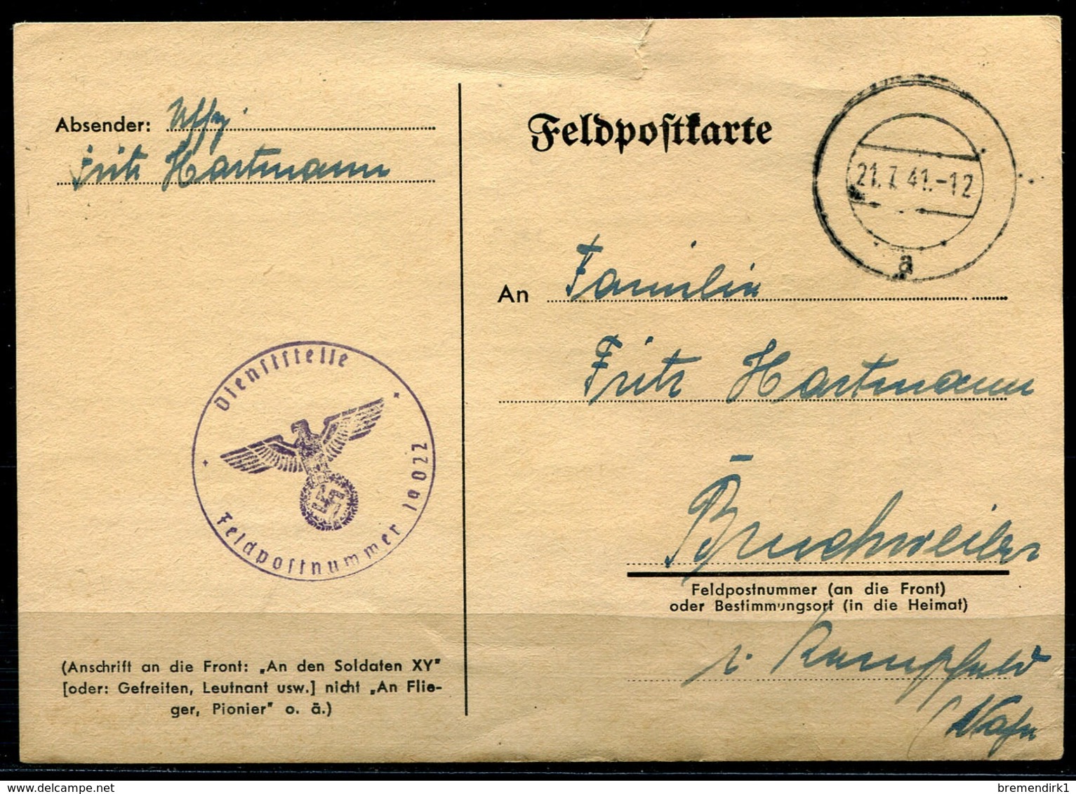 31137) DEUTSCHES REICH Feldpostkarte 1941 - Brieven En Documenten