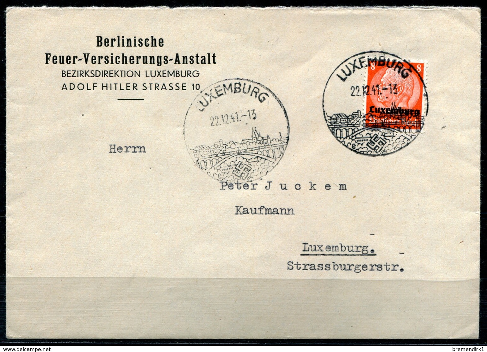 31145) DT. BESETZUNG Luxemburg Brief 1941 - Besetzungen 1938-45