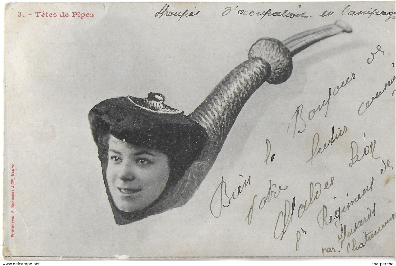 HUMOUR " TÈTE DE PIPE " VISAGE DE FEMME EDIT. BERGERET DOS NON DIVISE - Humour