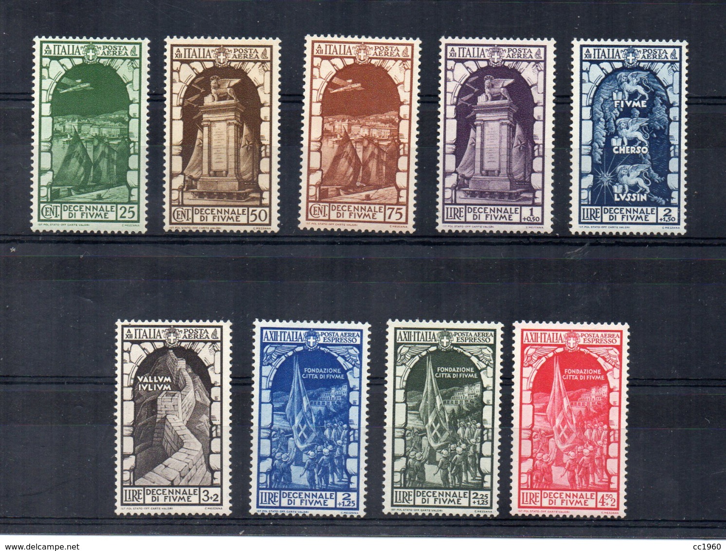 Italia - Regno - 1934 - Decennale Dell' Annessione Di Fiume - Posta Aerea - 9 Valori - Nuovi ** - (FDC17838) - Poste Aérienne