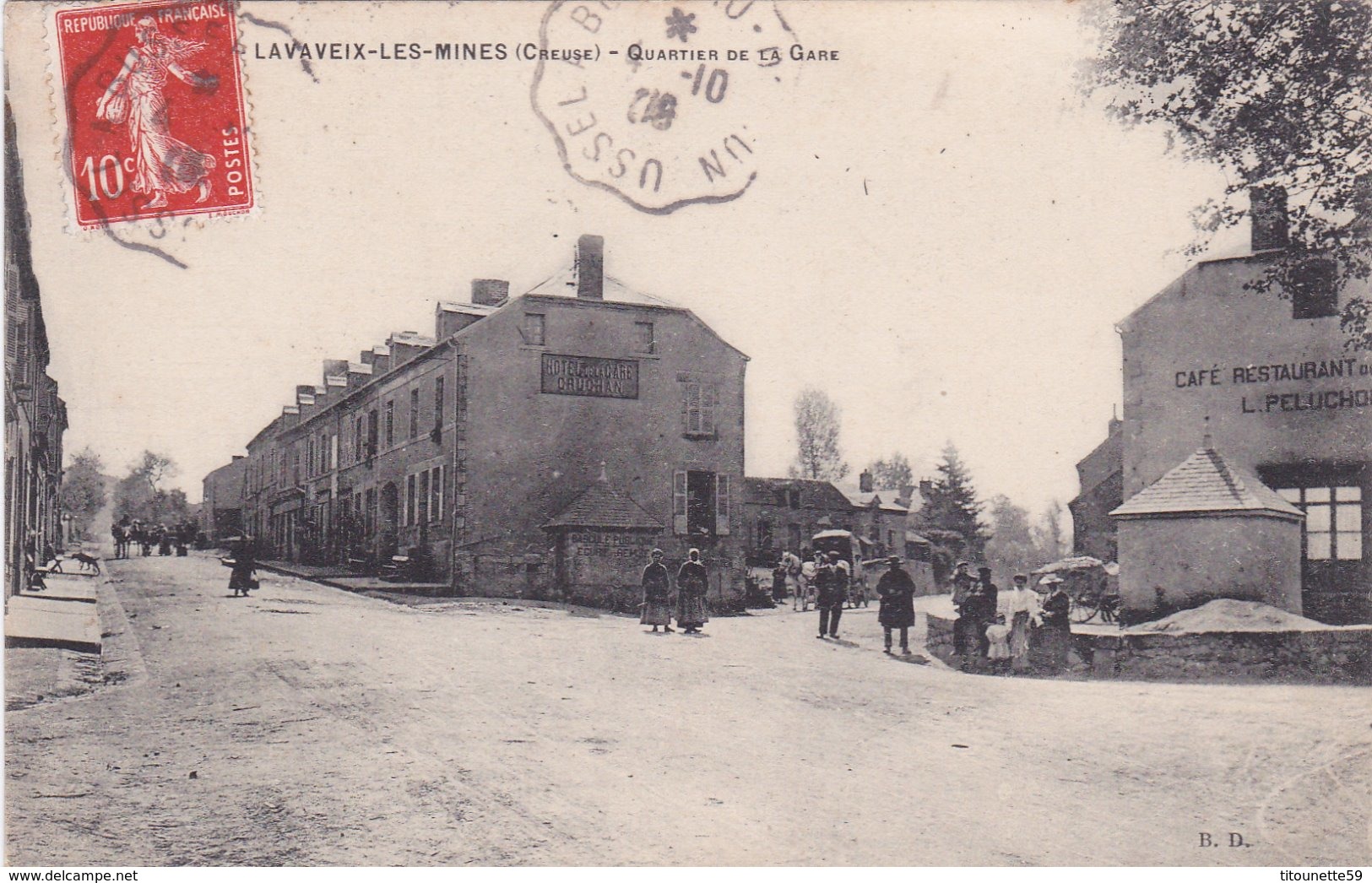 23-LAVAVEIX-les-MINES (Creuse)- QUARTIER De La GARE- "Hôtel De La Gare CAUCHAN-Café-Rest. PELUCHON"-Ecrite 1908- - Altri & Non Classificati