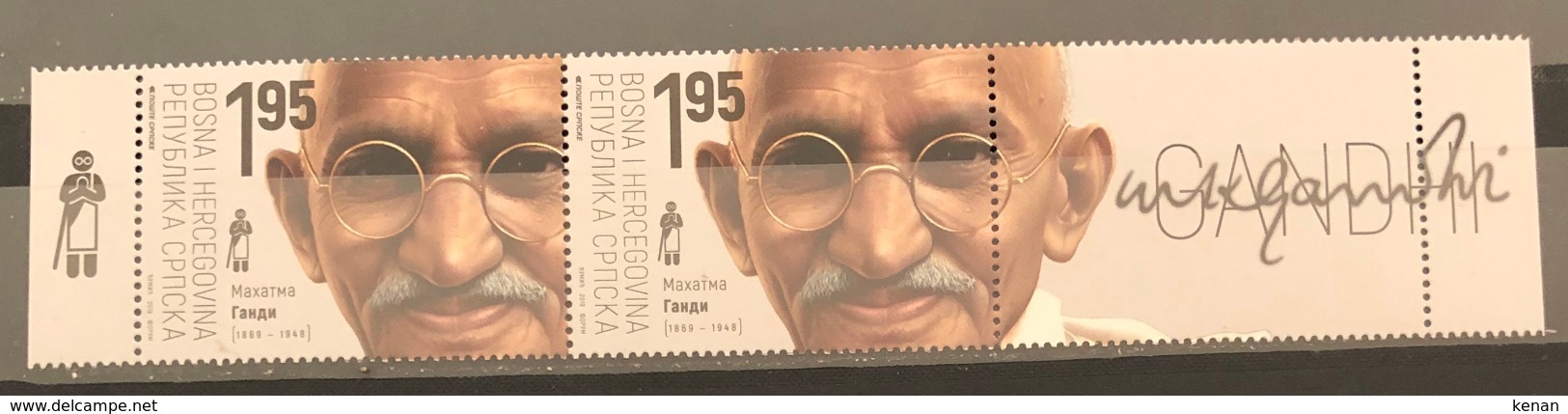 Bosnia And Hercegovina, Republic Of Srpska, 2019, 150 Years Since The Birth Of Mahatma Gandhi, Pair With Label (MNH) - Bosnien-Herzegowina