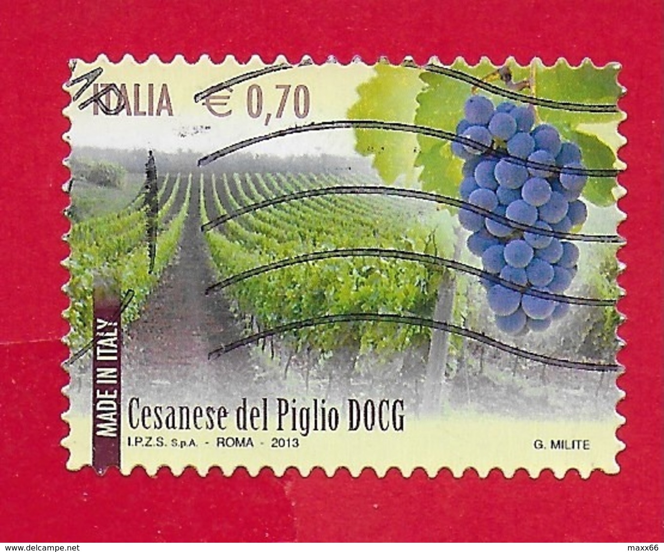 ITALIA REPUBBLICA USATO - 2013 - Made In Italy Vini DOCG - Cesanese Del Piglio -  € 0,70 - S. 3423 - 2011-20: Usati