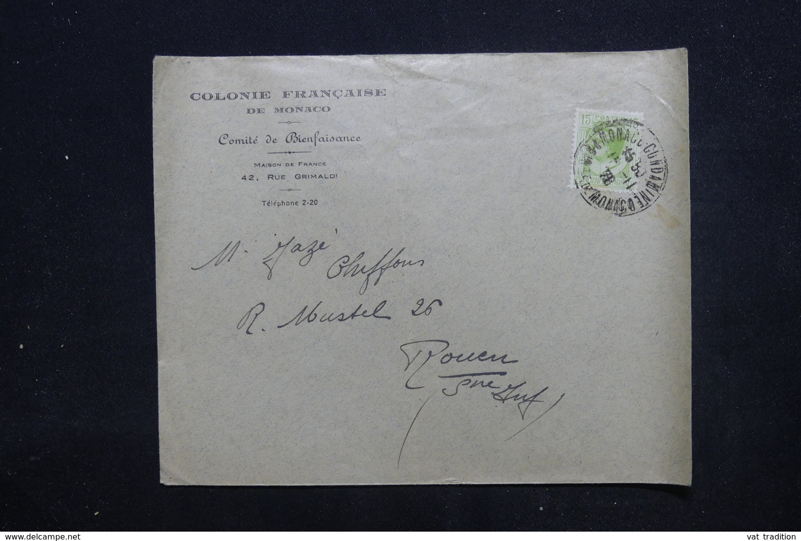 MONACO - Enveloppe à Entête Pour Rouen En 1928, Affranchissement Plaisant, Oblitération Ambulant - L 45272 - Cartas & Documentos
